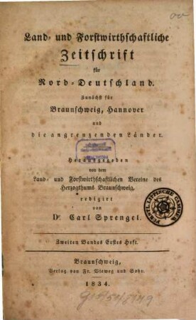 Land- und forstwirthschaftliche Zeitschrift für Nord-Deutschland. 2. 1834
