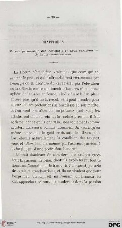 Chapitre VI: Valeur personelle des Artistes