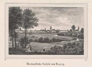 Stadtansicht von Leipzig von Westen über die Elsterauen, aus der Zeitschrift Saxonia 1835/36