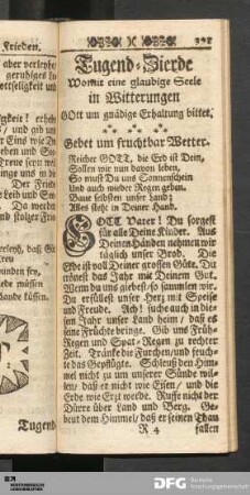 Tugend-Zierde Womit eine glaubige Seele in Witterungen GOtt um gnädige Erhaltung bittet.