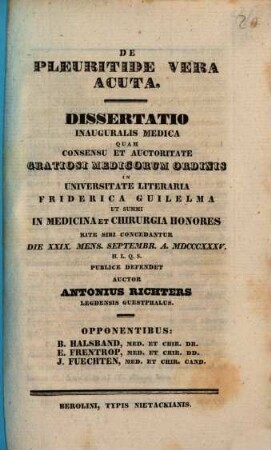 De pleuritide vera acuta : diss. inaug. med.