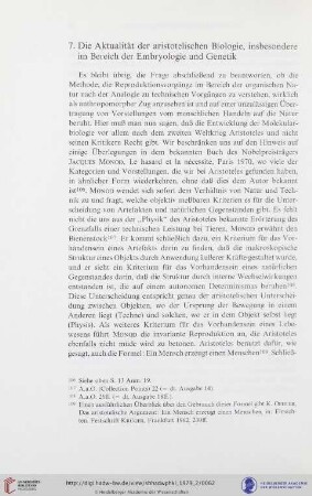 7. Die Aktualität der aristotelischen Biologie, insbesondere im Bereich der Embryologie und Genetik