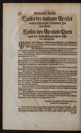 Reisen des Apostels Petri nach der Aufferstehung unsers Herren Jhesu CHristi.