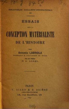 Essais sur la conception matérialiste de l'histoire