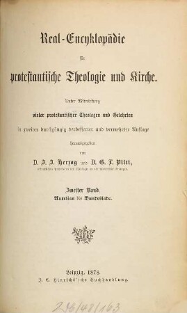 Real-Encyklopädie für protestantische Theologie und Kirche : unter Mitwirkung viele protestantischer Theologen und Gelehrten, 2. Aurelian bis Bundeslade