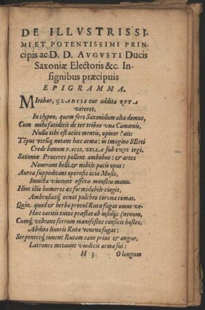 De Illustrissimi Et Potentissimi Principis ac D. D. Augusti Ducis Saxoniae Electoris &c. Insignibus praecipuis, Epigramma