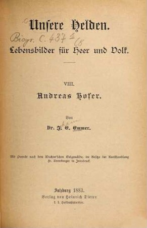 Andreas Hofer : Mit Portr.