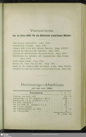 Rechnungs-Abschluss auf das Jahr 1883