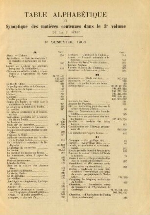 Table alphabétique et synoptique des matières contenues dans la 3e volume de la 2e série
