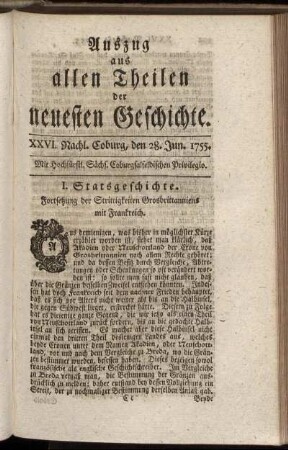 XXVI. Nachl. Coburg, den 28. Jun. 1755.