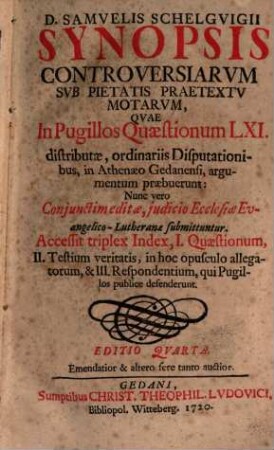 Synopsis controversiarum sub pietatis praetextu motarum