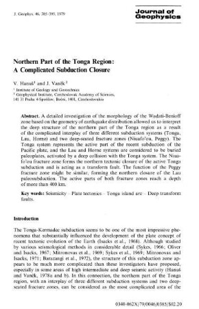 Northern part of the Tonga Region : a complicated subduction closure