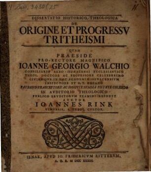 Dissertatio historico-theologica de origine et progressu tritheismi