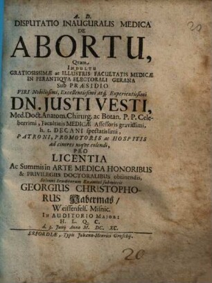 Disp. inaug. med. de abortu