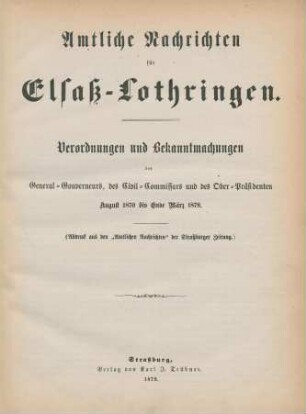 1870/79: Amtliche Nachrichten für Elsaß-Lothringen