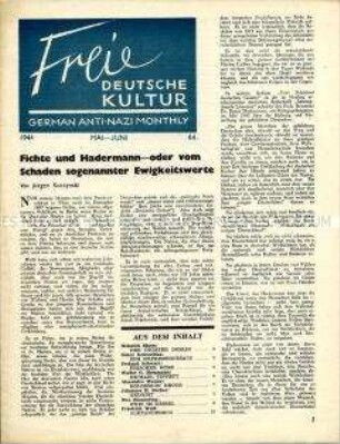 Mitteilungsblatt des Freien Deutschen Kulturbundes in England u.a. zu einer Kunstausstellung des FDKB