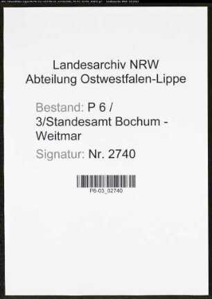 Heiratsregister Standesamt Bochum-Weitmar