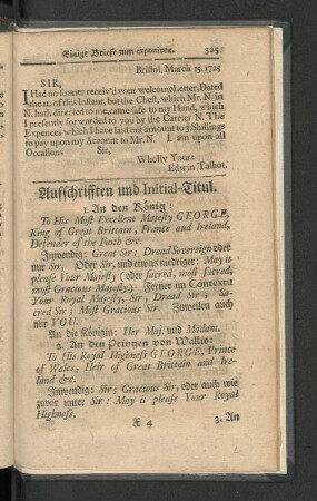 Aufschrifften und Initial-Titul.