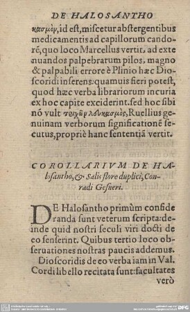 COROLLARIUM DE HALOSANTHO, & Salis flore duplici, Conradi Gesneri.
