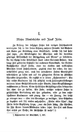 I. Moses Mendelssohn und Isaak Iselin.