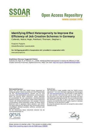 Identifying Effect Heterogeneity to Improve the Efficiency of Job Creation Schemes in Germany