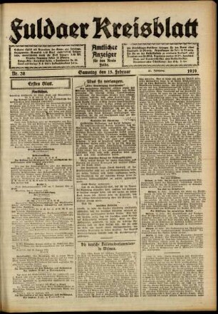 Erste Ausgabe vom Samstag, den 15. Februar 1919.
