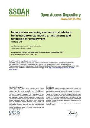 Industrial restructuring and industrial relations in the European car industry: instruments and strategies for employment