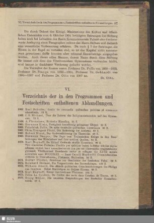 VI. Verzeichnis der in den Programmen und Festschriften enthaltenen Abhandlungen