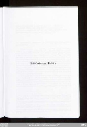 Sufi Orders and Politics