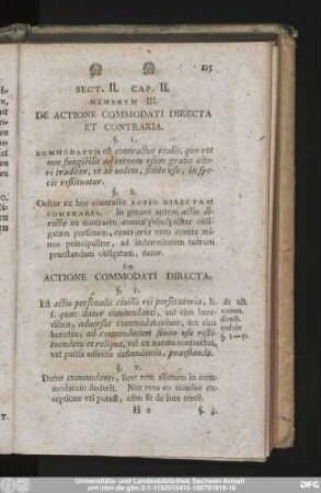 Membrum III. De Actione Commodati Directa Et Contraria.