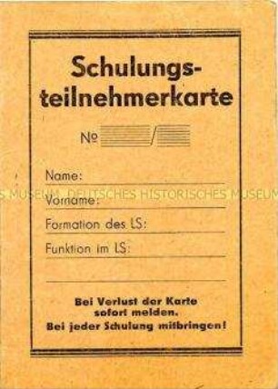 Teilnehmerkarte für Schulungen der Organisation freiwilliger Luftschutzhelfer (blanko)