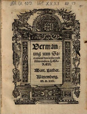 Vermanung zum Sacrament des leybs vnd bluts vnsers Herren