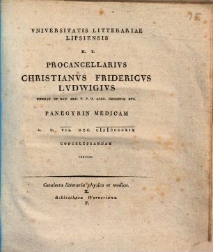 Catalecta litteraria physica et medica. X. Bibliotheca Werneriana. F.