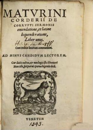 De corrupti Sermonis emendatione et latine loquendi ratione : liber unus