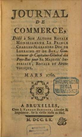 Journal de commerce. 1760,[2] = T. 8. Mars