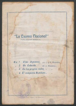 [Obras publicadas de] "La Escena Nacional", publicación mensual