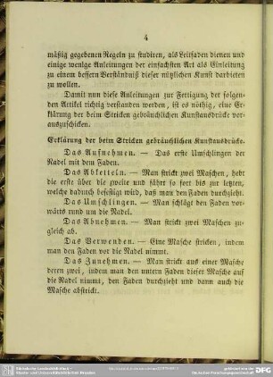Erklärung der beim Stricken gebräuchlichen Kunstausdrücke