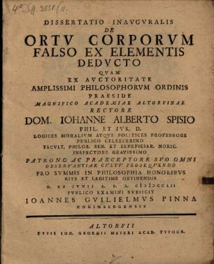 Dissertatio Inavgvralis De Ortv Corporvm Falso Ex Elementis Dedvcto