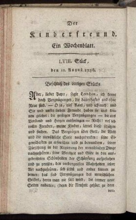 LVIII. Stück, den 12. August 1776