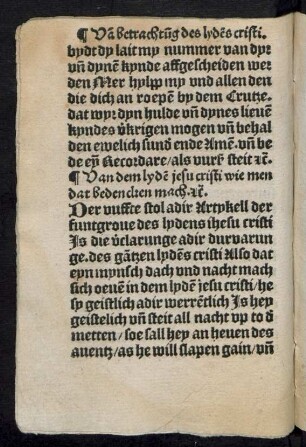 Van dem lyden jesu cristi wie men dat bedencken mach .etc. Der vuffte stol adir Artykell der funtgrove des lydens jhesu cristi ...