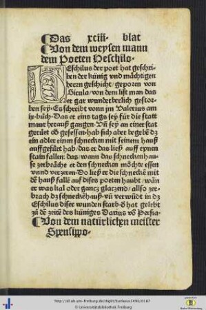 Von dem weysen mann dem Poeten Heschilo