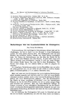 Beobachtungen über das Gemeinschaftsleben im Kindergarten