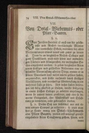 VIII. Von Dotal-Wiedemuts-oder Pfarr-Bauren.