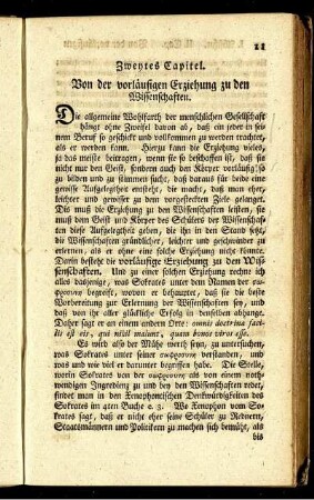 Zweytes Capitel. Von der vorläufigen Erziehung zu den Wissenschaften.