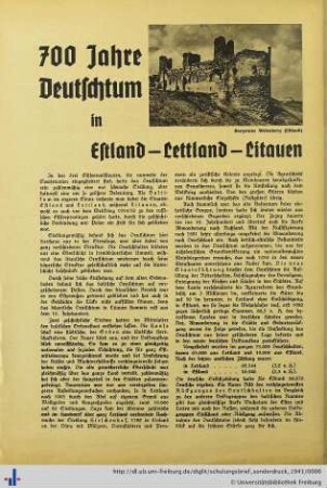 700 Jahre Deutschtum in Estland – Lettland – Litauen.