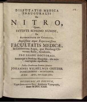Disputatio Medica Inauguralis De Nitro