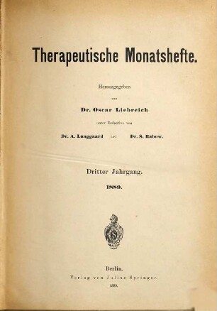 Therapeutische Monatshefte. 3. 1889