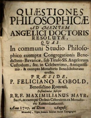 Quaestiones philosophicae ad mentem ang. doctoris resolutae