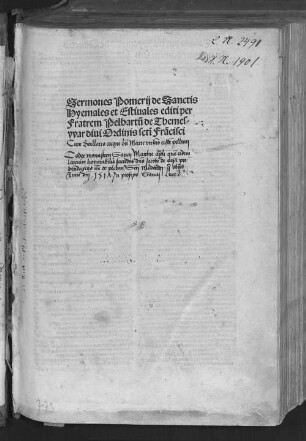 Sermones pomerii de sanctis : hyemalis et aestivales
