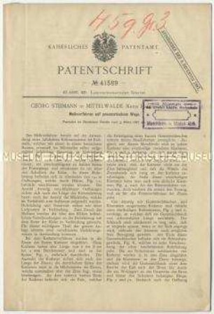 Patentschrift eines Melkverfahrens auf pneumatischem Weg, Patent-Nr. 41589